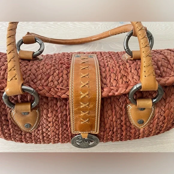 NEW Tommy Bahama Straw Woven Handbag - Orange/Brown - Picture 9 of 9